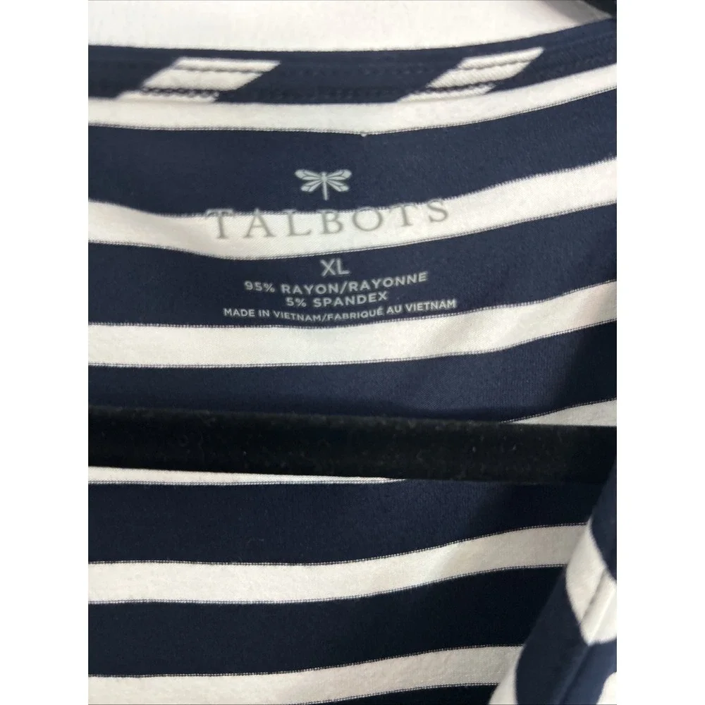 Talbots Women's XL Navy White Striped‎ V-Neck 3/4 Sleeve Crossover Front Top